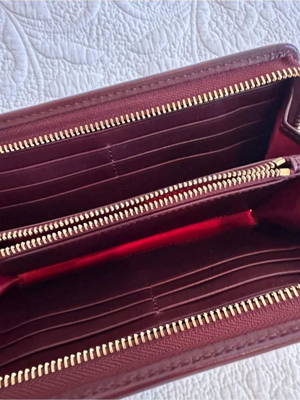 Hammitt Burgundy Leather Zip Wallet with Gold Studs